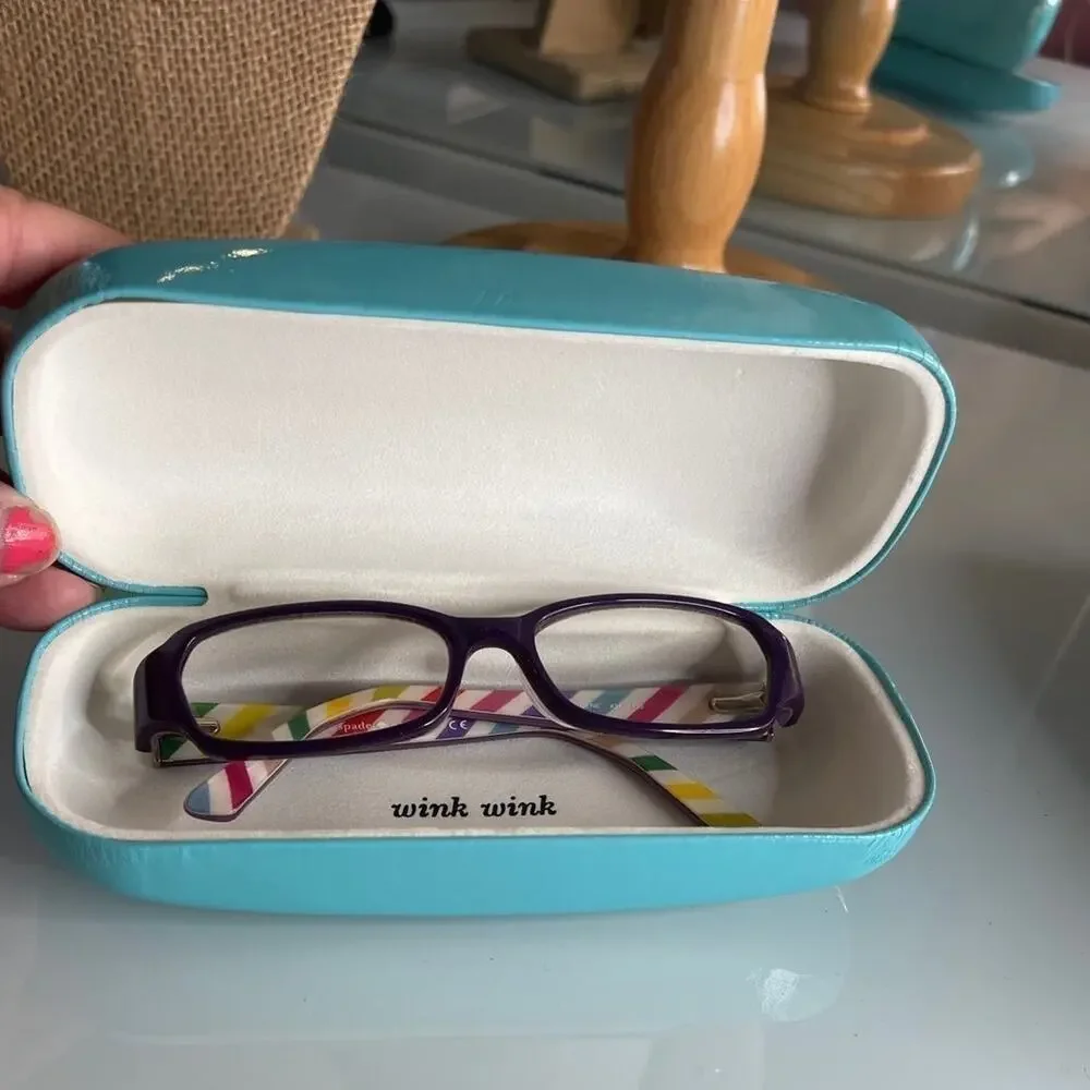 Kate Spade eyeglass frames and case purple with rainbow colors